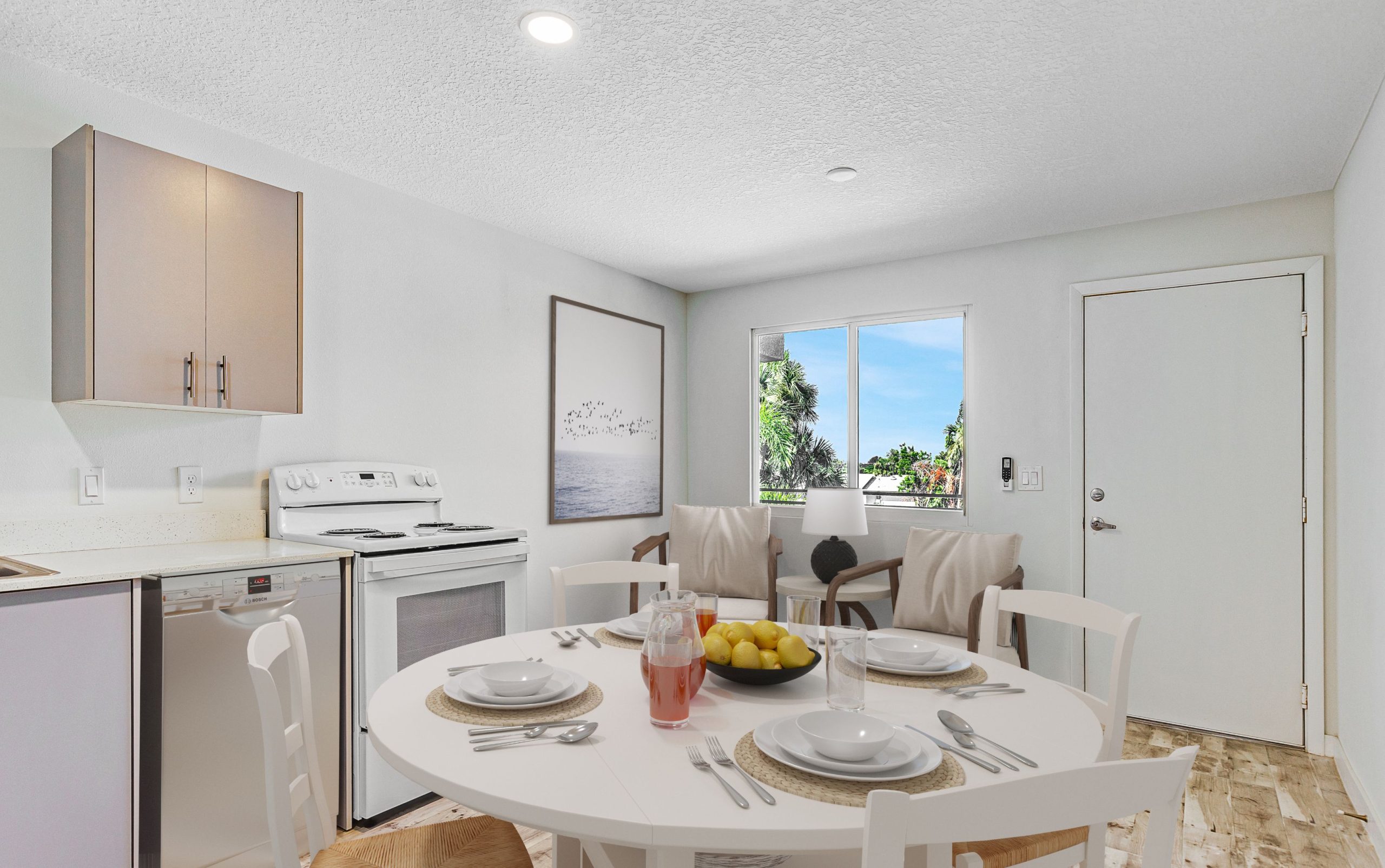 Kitchen table with view and living area